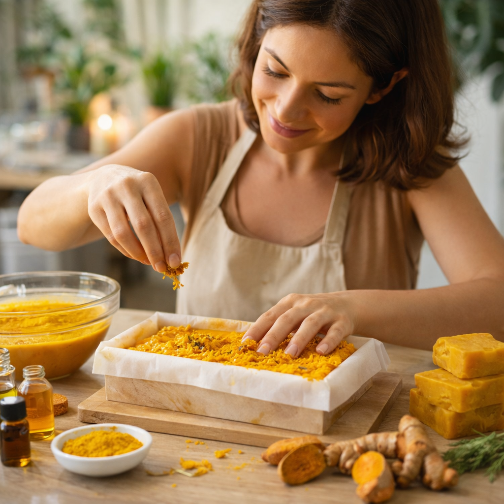 Mujer haciendo jabón artesanal